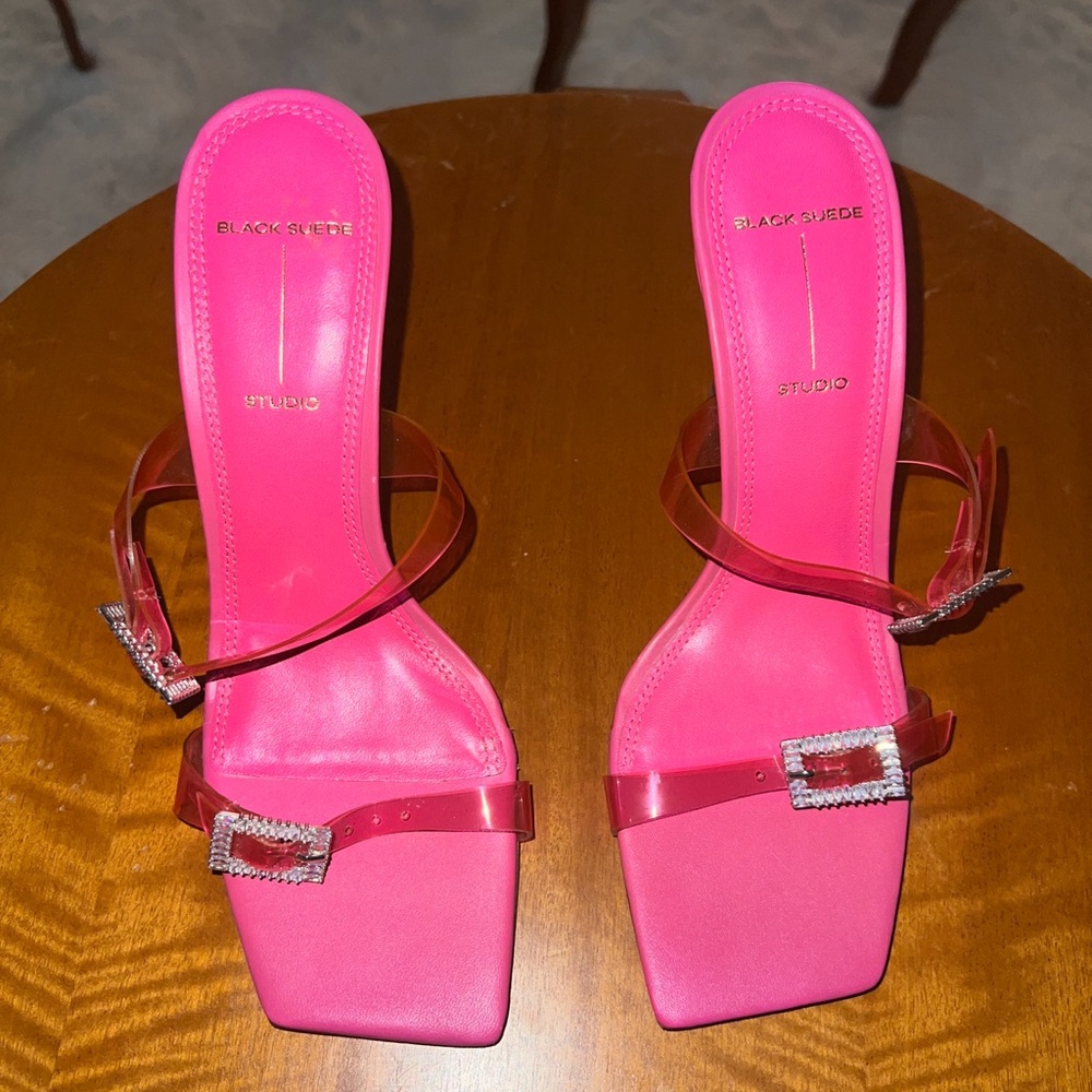 Black suede Pink Heels